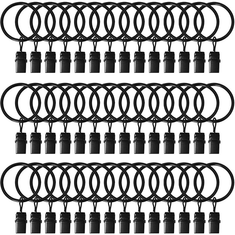 42 Pack Black Curtain Rings with Clips 1.26 Inch Interior Diameter Metal Drapery Hooks Compatible with Up to 1 Inch Rod - Image 1