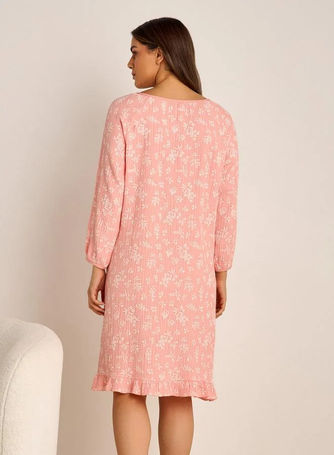 Splash FAV Floral Print Maternity Night Dress with Long Sleeves