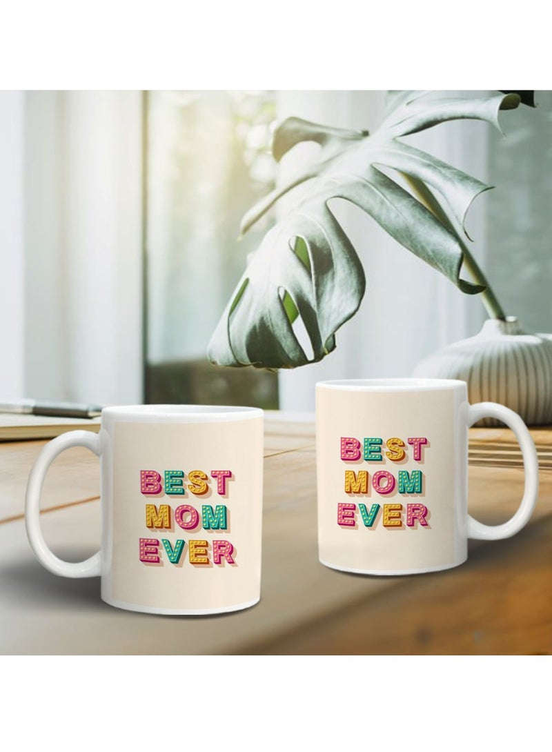 حكاية شمعة مج من السيراميك بطبعة تصميم "أفضل أم" بلون أبيض - Image 1