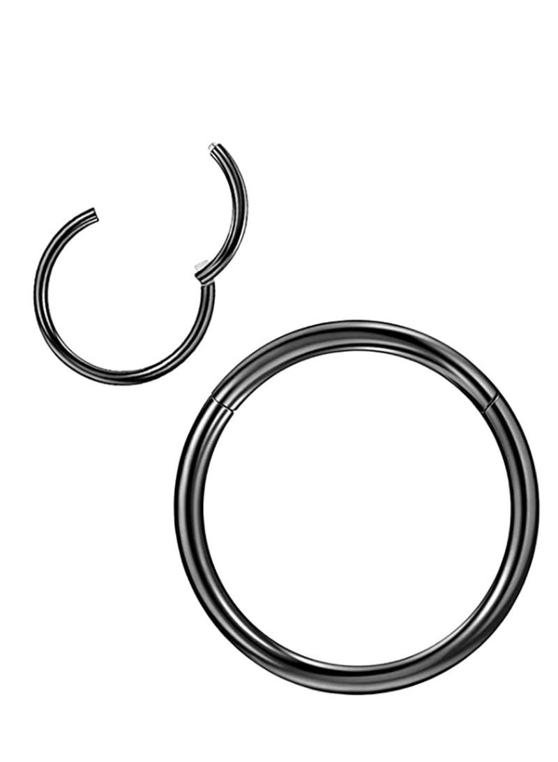 Captaintech Nose Rings Hoop, Stainless steel Nose Rings Septum Cartilage Hoop Earring Conch Piercing Jewelry for Women, Diameter 14mm Best Gift for Friends Women Girls and Girlfriend Black - Image 1