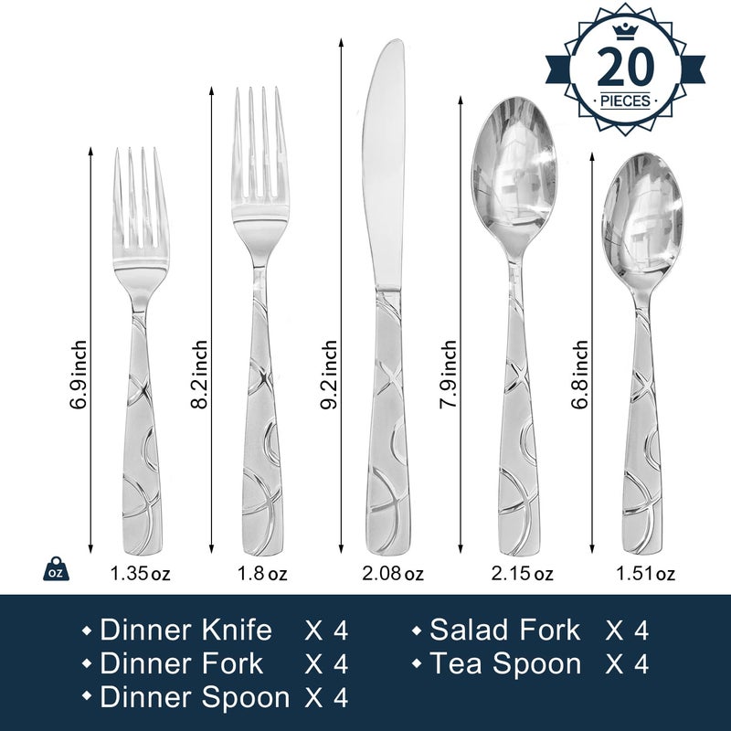 HIKAA 20PCS Silverware Set Service for 4,Premium Stainless Steel Cutlery Set, Mirror Polished Flatware Sets,Modern Kitchen Eating Utensils Set Include Spoons Forks Knives - Image 3