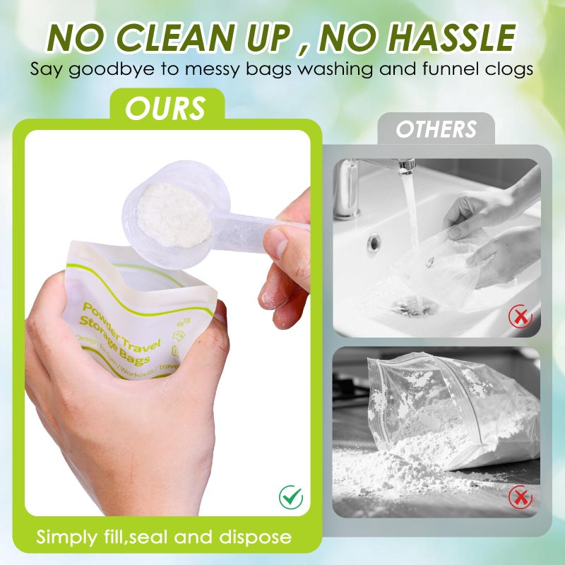 Eunoir Disposable Protein Powder Travel Container Bags â€“ 60Pcs Leakproof Single-Use Travel Powder Bags, Mess-Free Powder Travel Container for Gym, Workouts, Travel, On-The-Go Lifestyles - Image 5