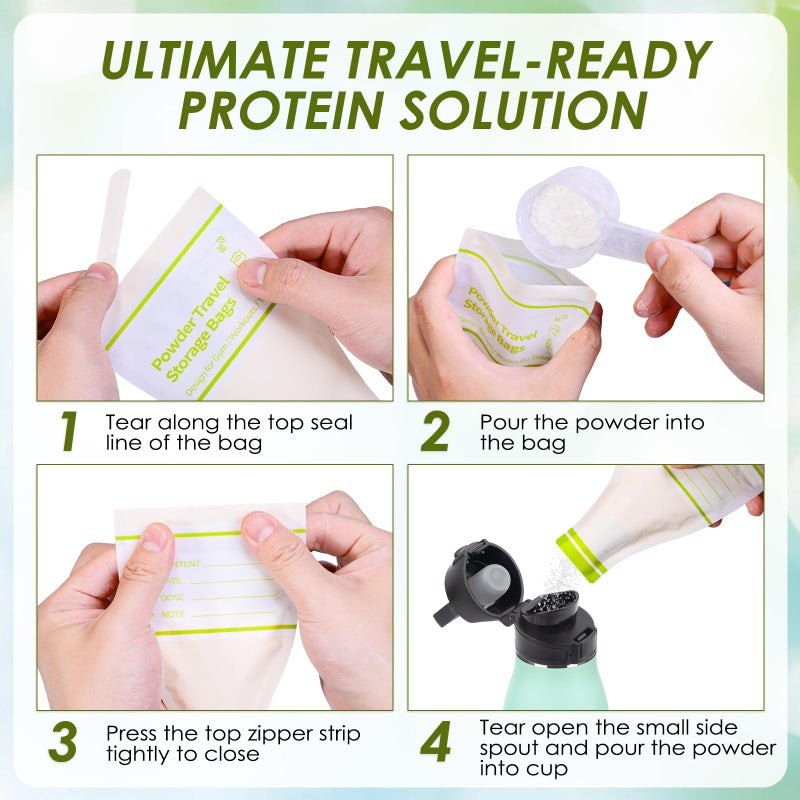 Eunoir Disposable Protein Powder Travel Container Bags â€“ 60Pcs Leakproof Single-Use Travel Powder Bags, Mess-Free Powder Travel Container for Gym, Workouts, Travel, On-The-Go Lifestyles - Image 3