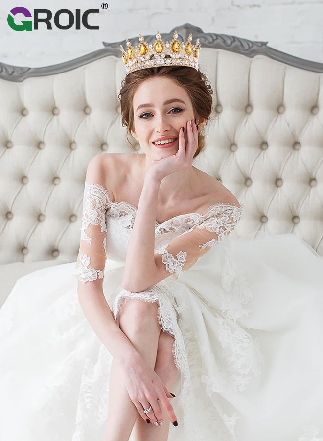 GROIC Vintage Rhinestone Crown,Metal Crown Cake Topper Birthday Wedding Decor,Birthday Party Decoration Supplies,Princess Shower Party Decoration,Role-playing Headwear(Gold) - Image 4