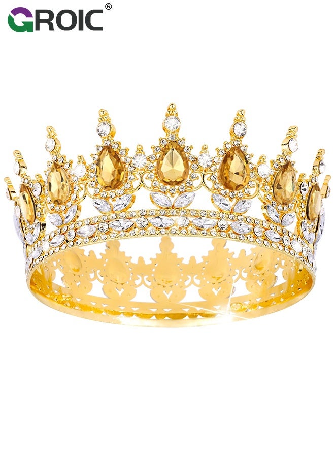 GROIC Vintage Rhinestone Crown,Metal Crown Cake Topper Birthday Wedding Decor,Birthday Party Decoration Supplies,Princess Shower Party Decoration,Role-playing Headwear(Gold) - Image 1