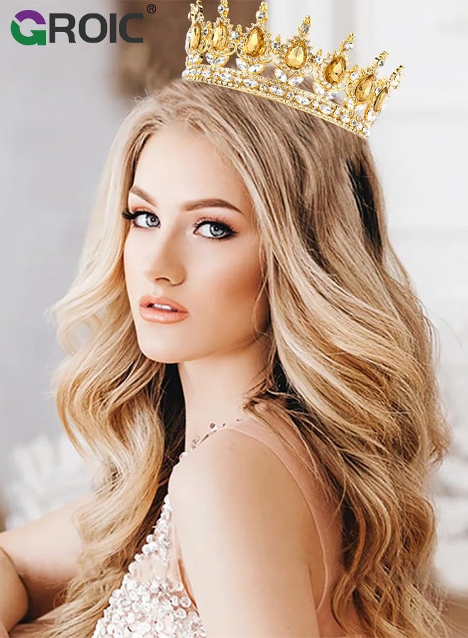 GROIC Vintage Rhinestone Crown,Metal Crown Cake Topper Birthday Wedding Decor,Birthday Party Decoration Supplies,Princess Shower Party Decoration,Role-playing Headwear(Gold) - Image 2