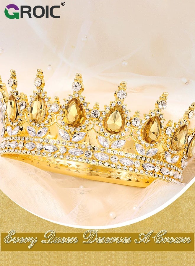 GROIC Vintage Rhinestone Crown,Metal Crown Cake Topper Birthday Wedding Decor,Birthday Party Decoration Supplies,Princess Shower Party Decoration,Role-playing Headwear(Gold) - Image 3