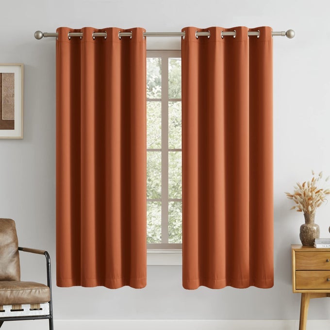 RUST BLACKOUT CURTAIN PANELSDRAPES FOR LIVING ROOM 72 INCH LENGTH SOLID ENERGY EFFICIENT ROOM DARKENING BEDROOM CURTAINS THERMAL INSULATED GROMMET TOP 52X72 INCH