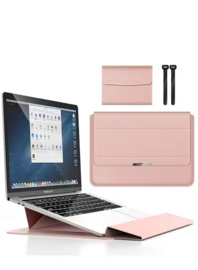 الأزرق جي دبليو 13-14 Inch Laptop Sleeve Bag Universial 2 in 1 Inner with Stand Function Portable Waterproof Case Compatible Laptops and Tablets Soft PU Leather (Pink Rose Gold) - Image 1