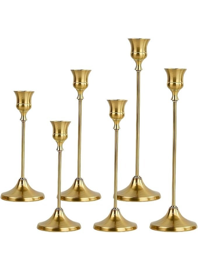 Candlestick Holders, Set of 6 Taper Candle Holders, Gold Metal Vintage Tall Candlesticks, for Fireplace, Party, Home, UAE Ramadan & Nikah Wedding Decor - Image 1