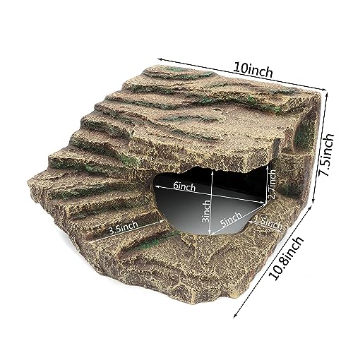 JIHAQUA Resin Reptile Hideouts Cave Habitat Decor for Gecko Leopard Lizards Toad Turtle (B- Extra Large) - Image 2