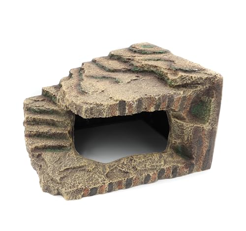 JIHAQUA Resin Reptile Hideouts Cave Habitat Decor for Gecko Leopard Lizards Toad Turtle (B- Extra Large) - Image 1