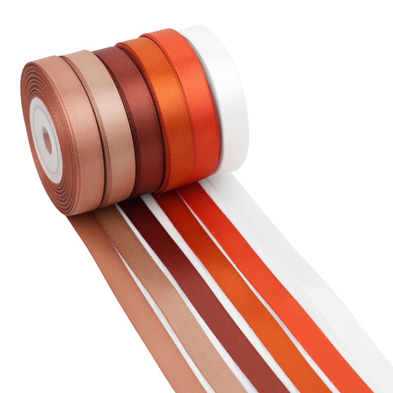 DINDOSAL Terracotta Ribbon 38 Inch Thin Burnt Orange Satin Ribbon 6 Rolls Assortment for Crafts Wedding Baby Shower Decoration Gift Wrapping Invitation Card Tags 60Yards - Image 3