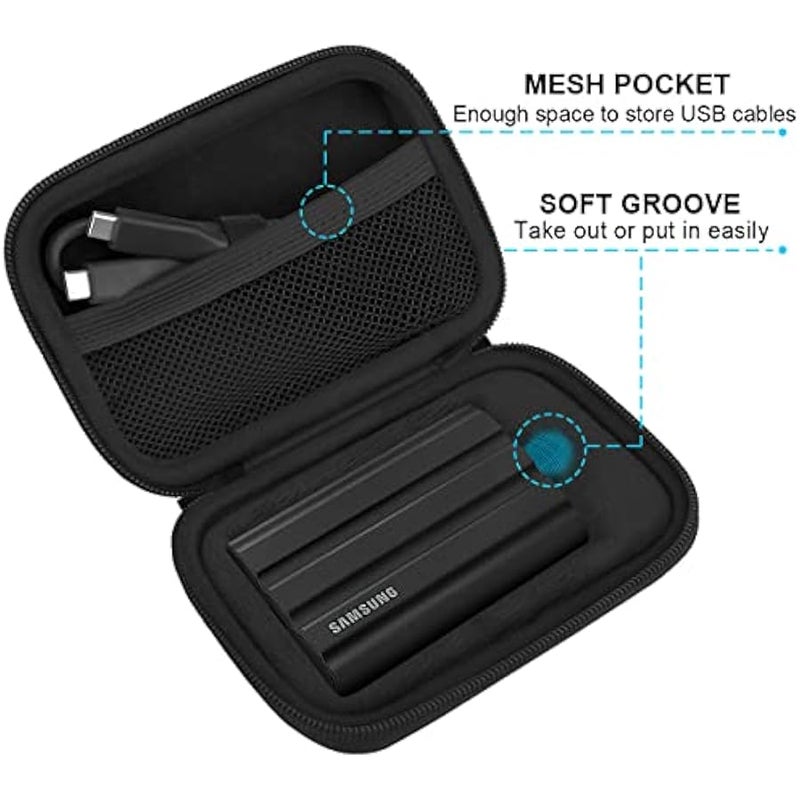 Hard Carrying Case for Samsung T7 Shield / T7 / T7 Touch Portable Solid State Drives 500GB 1TB 2TB USB 3.2 External SSD Hard EVA Shockproof Storage Travel Bag, Black+Black - Image 4