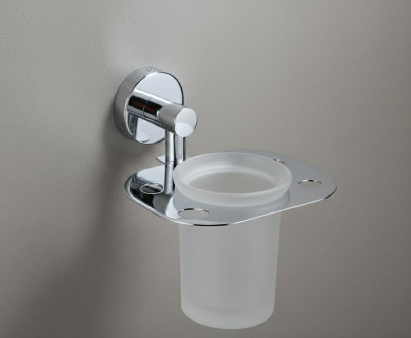 KANJAL Premium Stainless Steel Wall Mounted Toothbrush Holder with Frosted Glass Tumbler | 4-Slot Toothbrush Stand & Oral Care Organizer for Bathroom | Chrome Finish, Rust-Proof - Image 2