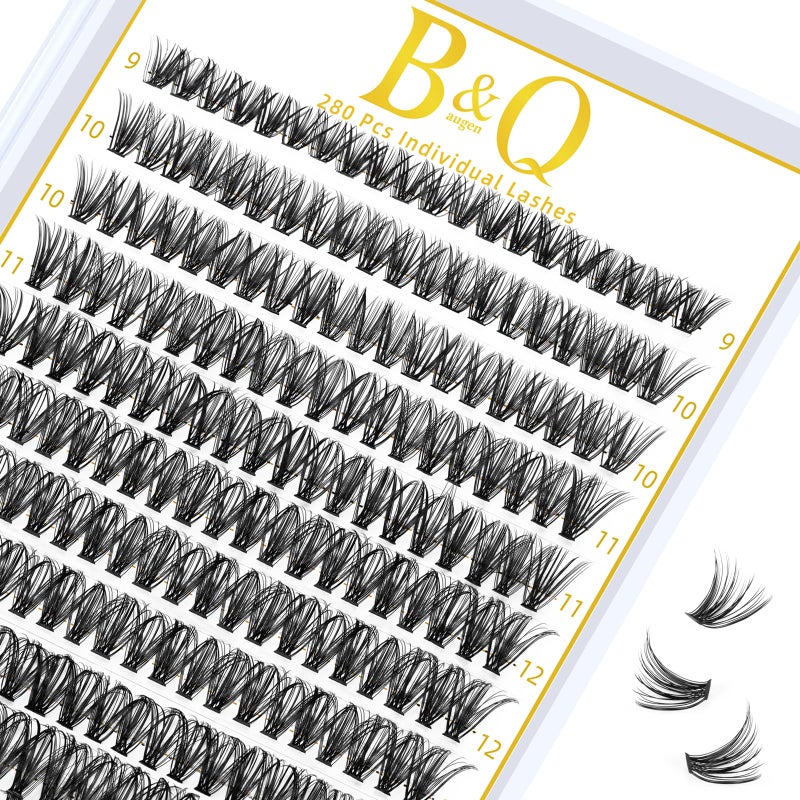 B&qaugen B&Q Lash Clusters 280PCS Natural Eyelash Clusters 40D D 9-16mm Individual Lash Wispy Eyelash Extension with Soft Thin Band Classic Look PestaÃ±as Postizas Comfortable DIY at Home(40D-D-9-16mm) - Image 1