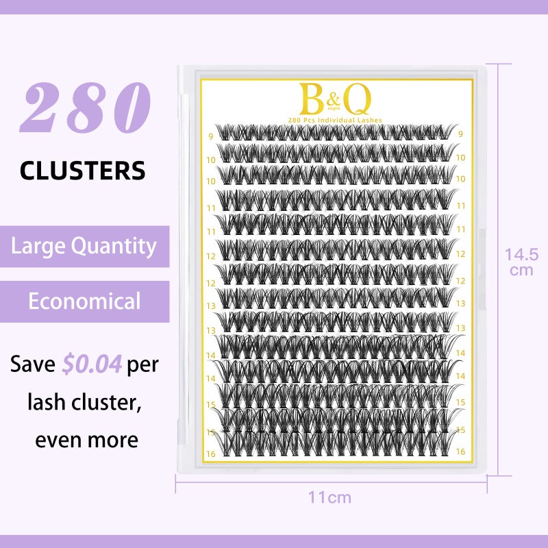 B&qaugen B&Q Lash Clusters 280PCS Natural Eyelash Clusters 40D D 9-16mm Individual Lash Wispy Eyelash Extension with Soft Thin Band Classic Look PestaÃ±as Postizas Comfortable DIY at Home(40D-D-9-16mm) - Image 3
