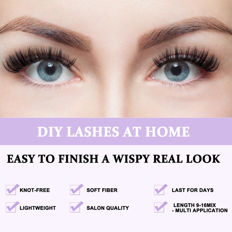 B&qaugen B&Q Lash Clusters 280PCS Natural Eyelash Clusters 40D D 9-16mm Individual Lash Wispy Eyelash Extension with Soft Thin Band Classic Look PestaÃ±as Postizas Comfortable DIY at Home(40D-D-9-16mm) - Image 4