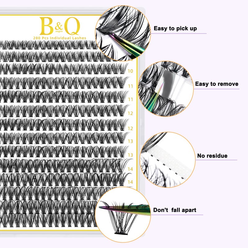 B&qaugen B&Q Lash Clusters 280PCS Natural Eyelash Clusters 40D D 9-16mm Individual Lash Wispy Eyelash Extension with Soft Thin Band Classic Look PestaÃ±as Postizas Comfortable DIY at Home(40D-D-9-16mm) - Image 2