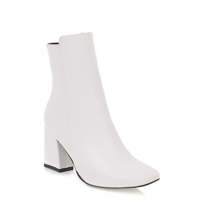 Short Boots Women'S Boots Thick Heel Square Toe Low Barrel Simple All-Match Size Size Leather Boots Trendy 902 - Image 3