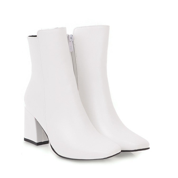 Short Boots Women'S Boots Thick Heel Square Toe Low Barrel Simple All-Match Size Size Leather Boots Trendy 902 - Image 1