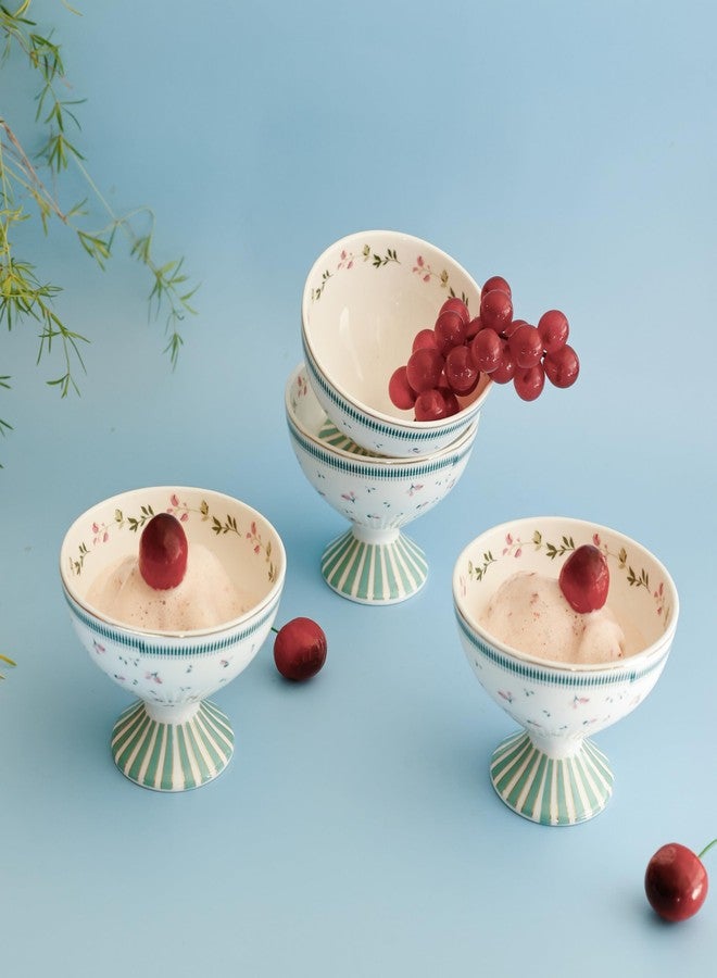 Clay Craft x Magique by The Wishing Chair : Portrait of a Rose Dessert Cups Set of 4 | 160 ml Ceramic Ice Cream Bowls | Elegant Floral Cups for Ice Cream, Sorbet & Gelato | Dishwasher Safe - Image 1