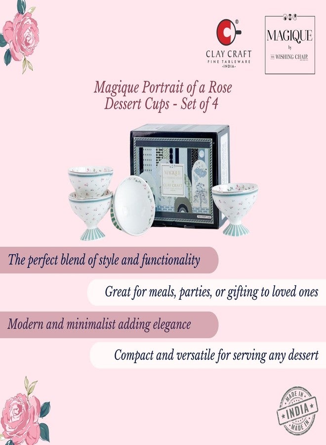 Clay Craft x Magique by The Wishing Chair : Portrait of a Rose Dessert Cups Set of 4 | 160 ml Ceramic Ice Cream Bowls | Elegant Floral Cups for Ice Cream, Sorbet & Gelato | Dishwasher Safe - Image 4