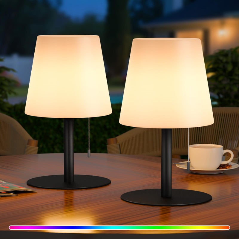 uuffoo Shower Lamp Waterproof Shower Light Warm White & RGB Dimmable Rechargeable Table Lamp Cordless Night Light for Bathroom, Dining Room, Patio H9.8in, D6.3in (2PCs Black) - Image 1
