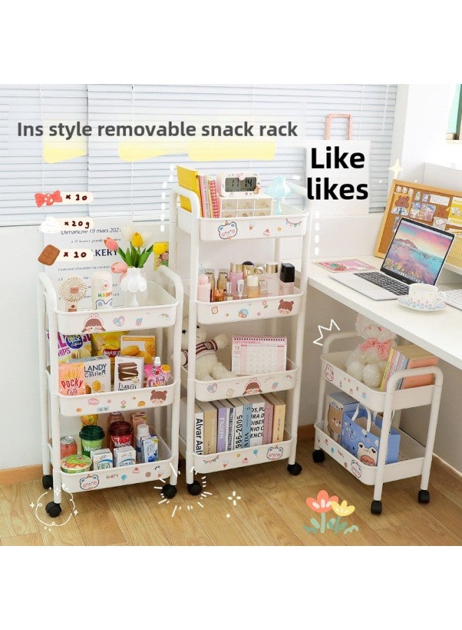 Trolley Storage Rack Snack Cosmetics Mobile Storage Rack Cabinet Home Bedside Dormitory Multi-layer Floor-standing Shelf-Color:Two Layers Of White + 2 Hanging Baskets, Free Installation Hammer + Stickers!-Style:3rd Floor  - Image 3