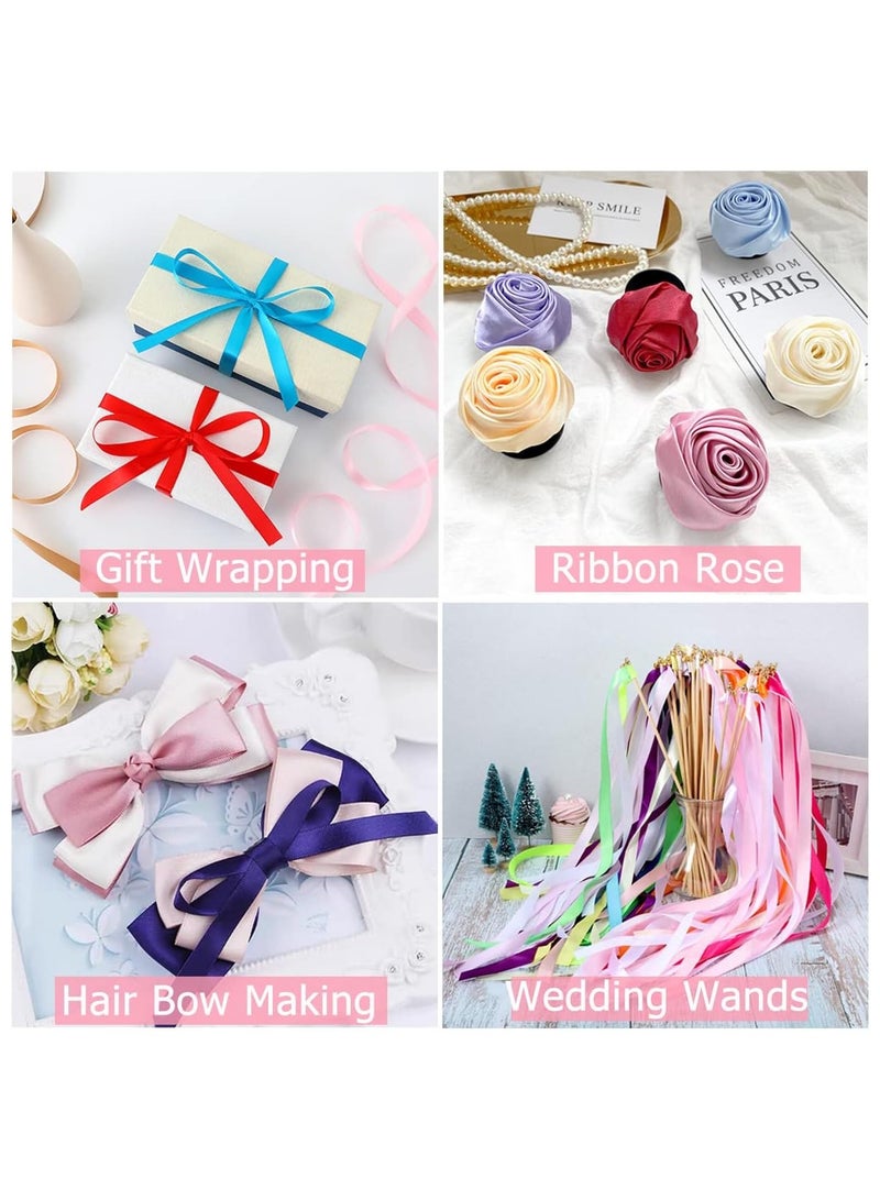 شريط من الساتان الوردي شريط من نسيج البوليستر بلون سادة لتغليف الهدايا، والحرف اليدوية، وصناعة الأقواس، والأكاليل، ومشاريع الخياطة، وحفلات استقبال الأطفال وتزيين حفلات الزفاف - Image 4