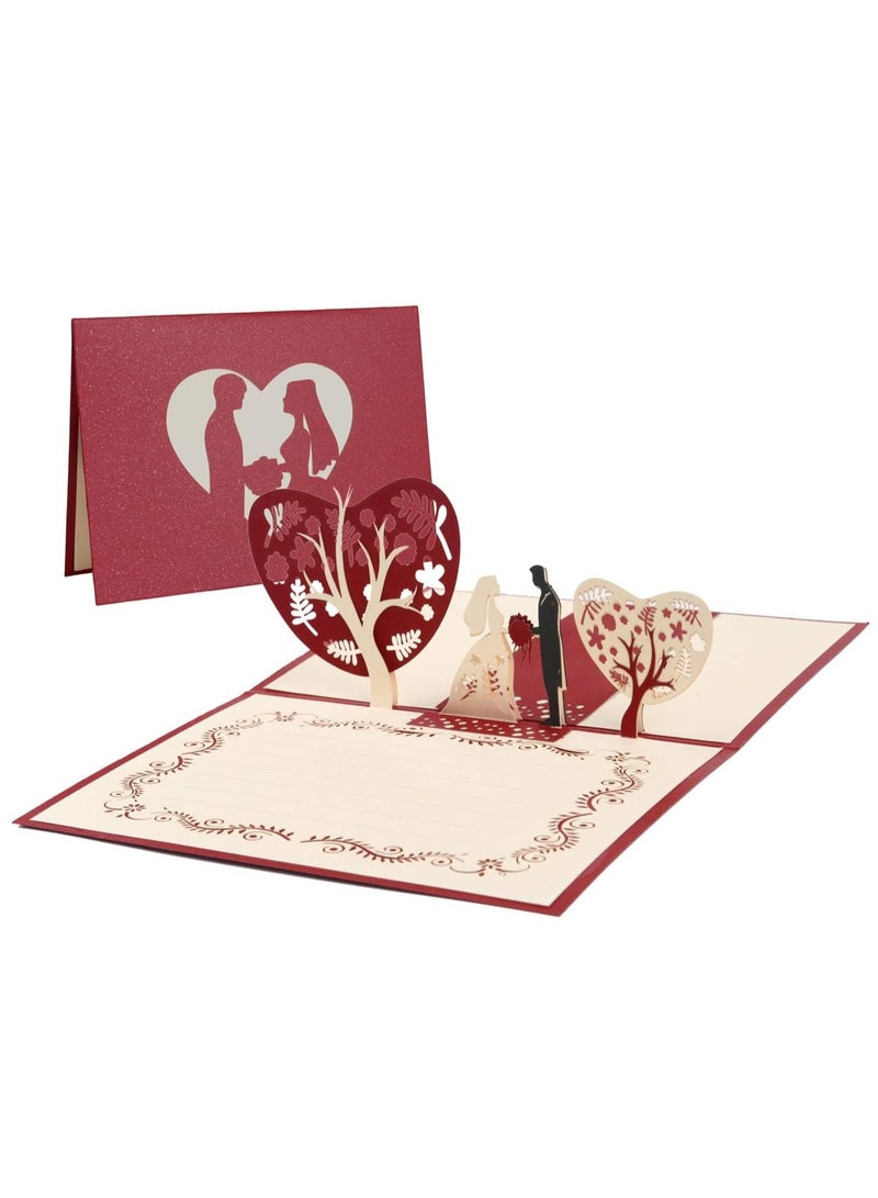 KASTWAVE Wedding Pop Up Card, Handmade 3D Greeting Cards with Romantic Bride & Groom Design, For Wedding Party, Engagement, Anniversary, Surprising Present for Couple, Wife or Husband - Image 1