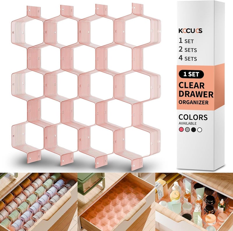 Kocuos Honeycomb Separator Adjustable Drawer Organizer Divider for Underwear Belt-Scarf Socks Organizer (Pink(1pc)) - Image 1