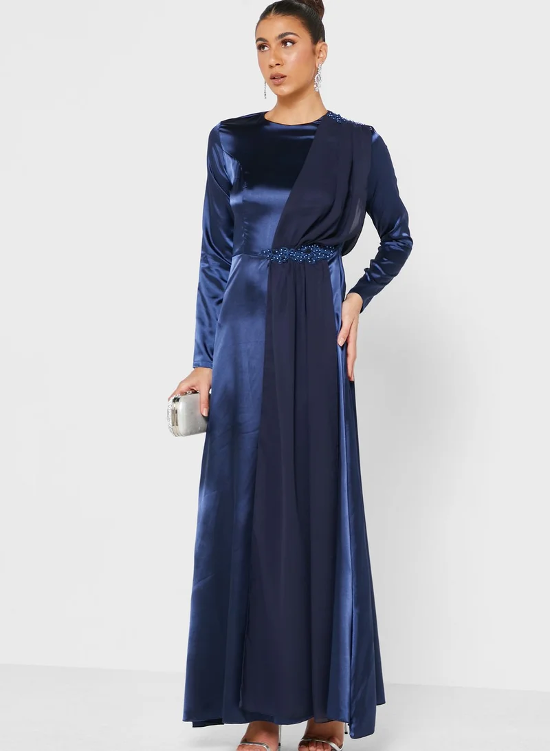 Khizana Draped Satin Evening Dress