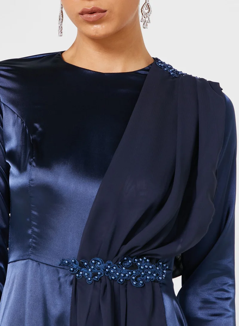 Khizana Draped Satin Evening Dress