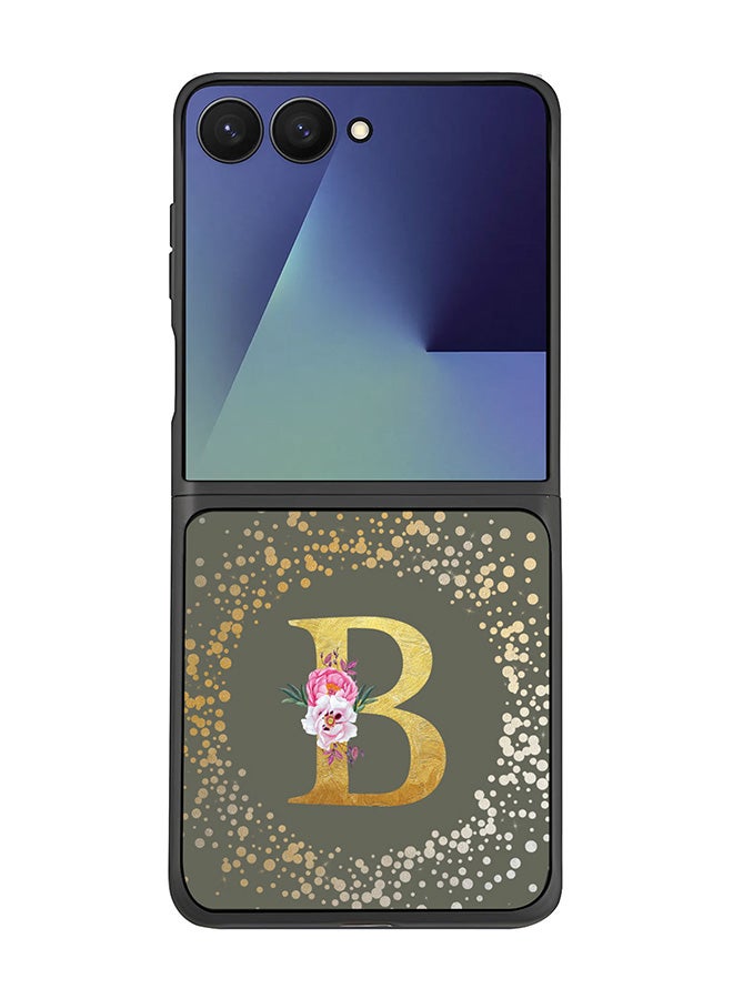 Stylizedd For Samsung Galaxy Z Flip7 Case,Slim fit Camera Protection, Shockproof Thin Phone cover  - Custom Monogram Floral - B  (Olive Green ) - Image 1