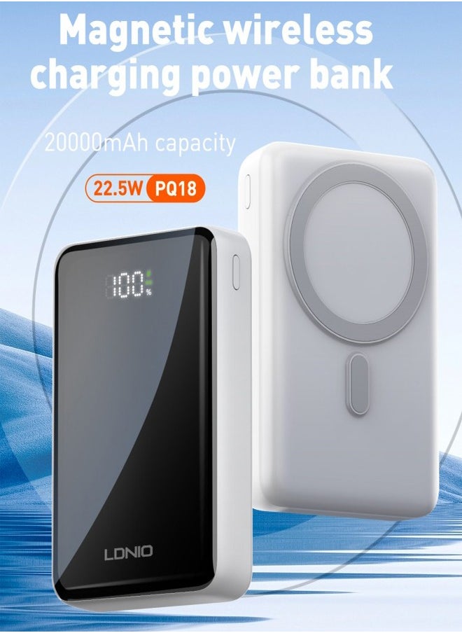 20000mAh 22.5w Power Bank wireless Power bank External 15W magnetic wireless charging power bank with LED Display