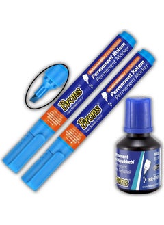 Blue Marker Cut Tip Felt Tip Pen Permanent Refillable 2 Pieces and Ink 30 ml 1 Piece