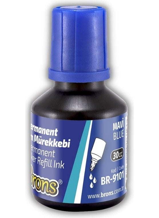 Brons Blue Marker Cut Tip Felt Tip Pen Permanent Refillable 2 Pieces and Ink 30 ml 1 Piece  - Image 2