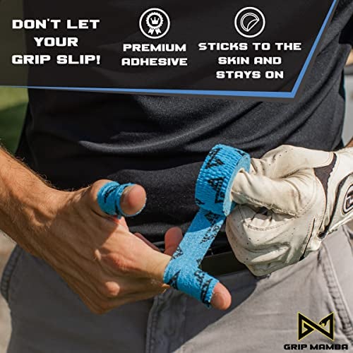 GRIP MAMBA Elastic Athletic Finger Tape, 1”Wide w/Premium Adhesive, Protects Hand Thumb Fingers Enhances Grip, Sleeve Blister Wrap for Sports, Golf, Tennis, Basketball, Pickleball (Blue, 3 Rolls) - Image 3