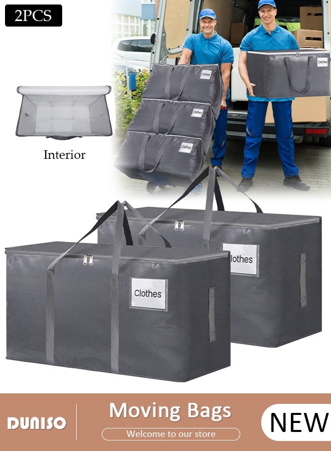 2 Pack Large Moving Bags, Heavy Duty Moving Storage Tote Bags with Tag Port, Foldable Clothes Storage Bags with Zippers and Reinforced Carrying Handles, Storage Bags for Travelling, Moving, Camping