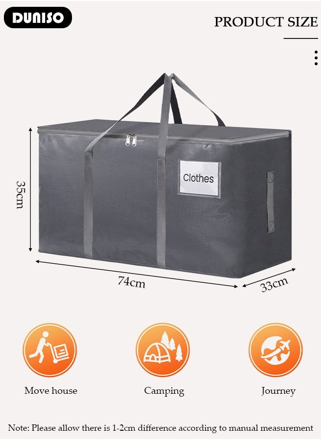 DUNISO 2 Pack Large Moving Bags, Heavy Duty Moving Storage Tote Bags with Tag Port, Foldable Clothes Storage Bags with Zippers and Reinforced Carrying Handles, Storage Bags for Travelling, Moving, Camping  - Image 4