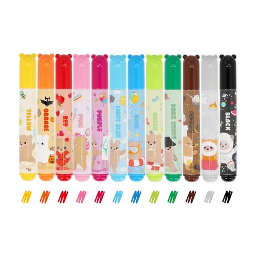 Legami - Set of 12 Pens - Teddy Friends, 12 Assorted Colours, Washable and Non-Toxic, Anti-indentation Tip, Thin and Wide Lines, for Children and Girls, Reusable Packaging - Image 1