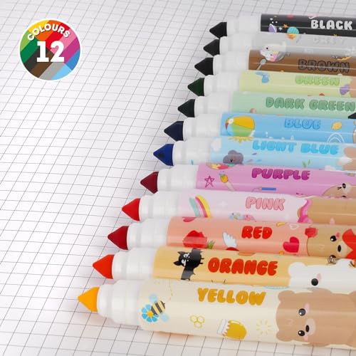 Legami - Set of 12 Pens - Teddy Friends, 12 Assorted Colours, Washable and Non-Toxic, Anti-indentation Tip, Thin and Wide Lines, for Children and Girls, Reusable Packaging - Image 5