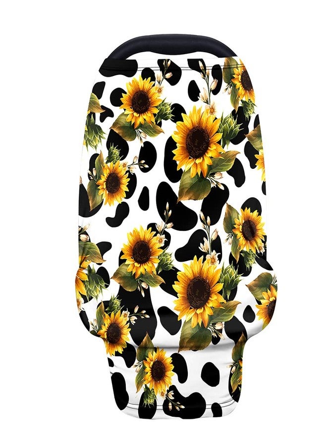 LedBack Novelty Cow Sunflower Print Stretchy Car Seat Cover for Babies,Nursing Cover Breastfeeding Cover,Soft Breathable Baby Carseat Canopy - Image 1