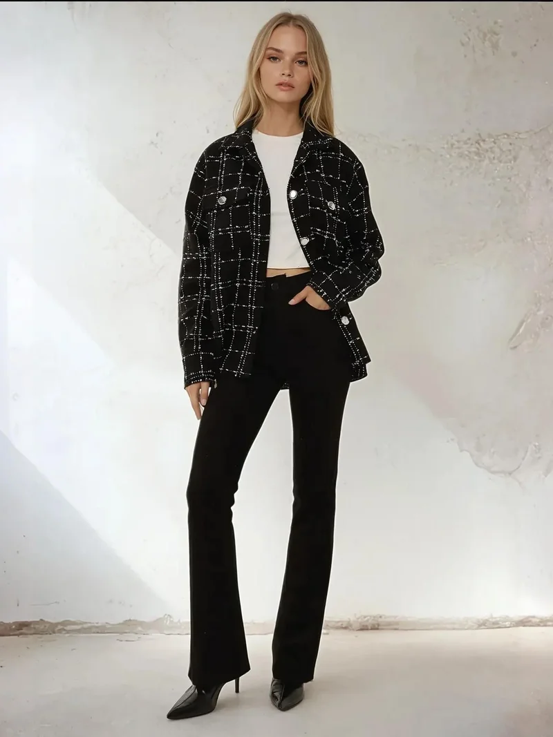 زوبعة جاكيت تويد بجيوب وياقة قميص