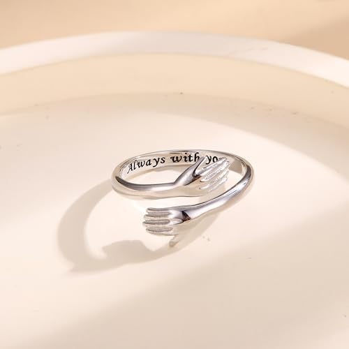 YADOCA 925 Sterling Silver Hug Ring for Women Adjustable Hugging Hands Open Love Promise Friendship Ring Always With You - Image 3