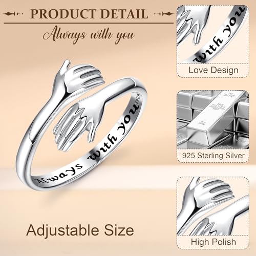 YADOCA 925 Sterling Silver Hug Ring for Women Adjustable Hugging Hands Open Love Promise Friendship Ring Always With You - Image 2