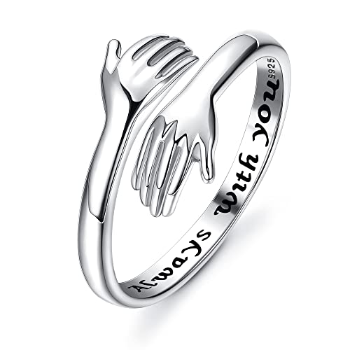 YADOCA 925 Sterling Silver Hug Ring for Women Adjustable Hugging Hands Open Love Promise Friendship Ring Always With You - Image 1