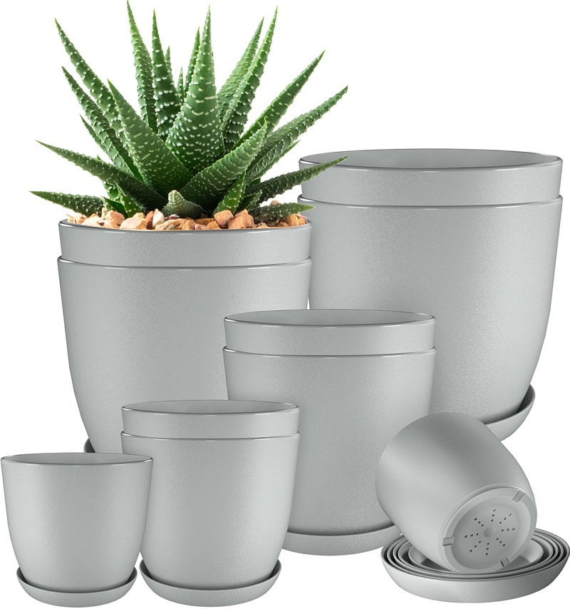 Utopia Home  Plant Pots Indoor with Drainage  76665348 Inches Home Decor Flower Pots  Pack of 10 Plastic Planters for Indoor Plants Cactus Succulents Pot  Grey