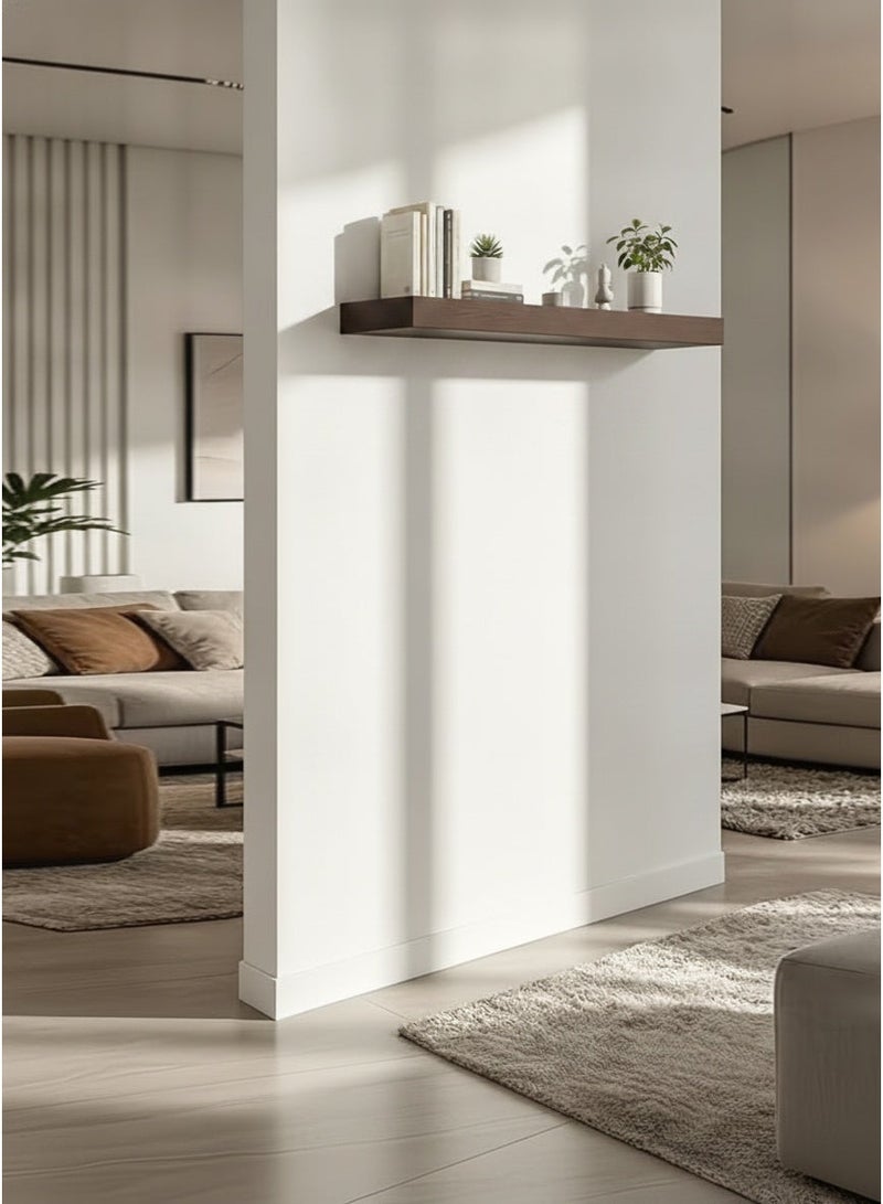 Living 100cm Dark Brown Straight Wooden Wall Shelf | Flat Floating Shelf with No External Brackets | Flexible Wall Arrangement & Display Base - Image 1